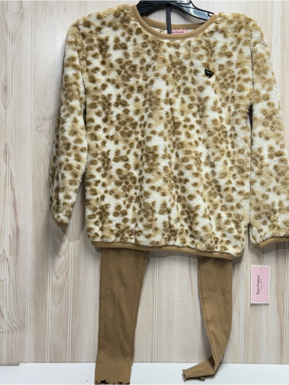Juicy Couture Tan and Cream Leopard Fuzzy Pullover
